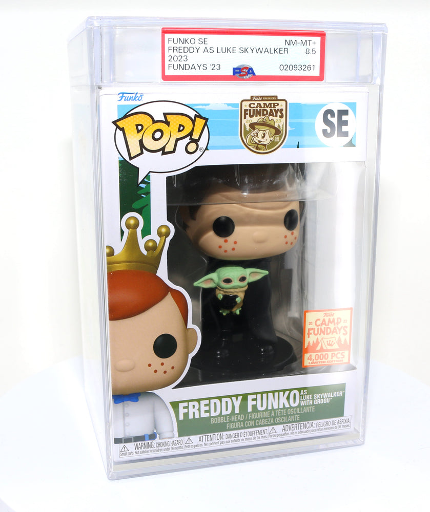 
                  
                    Freddy Funko as Luke Skywalker with Grogu from Star Wars: The Mandalorian 2023 Camp Fundays Exclusive Limited to 4000 Pieces Funko POP! #SE PSA Graded 8.5 - Grail
                  
                