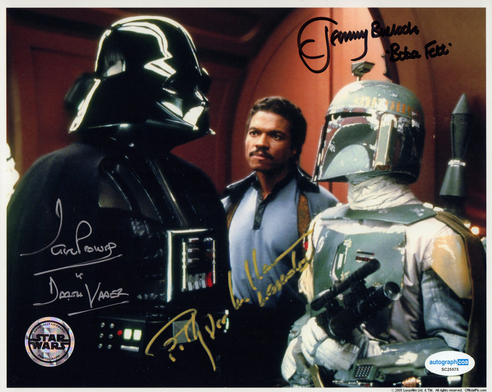 Dave Prowse as Darth Vader, Billy Dee Williams as Lando, & Jeremy Bulloch as Boba Fett in Star Wars: The Empire Strikes Back (Official Pix) Signed 8x10 Photo