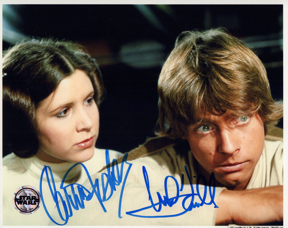 Mark Hamill as Luke Skywalker & Carrie Fisher as Princess Leia in Star Wars: A New Hope (Official Pix) Signed 8x10 Photo