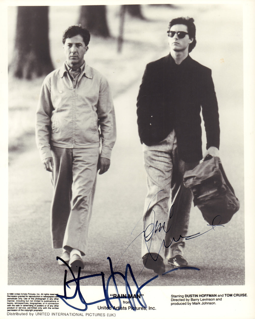 Tom Cruise as Charlie Babbitt & Dustin Hoffman as Ray Babbitt in Rain Man Signed 8x10 Photo