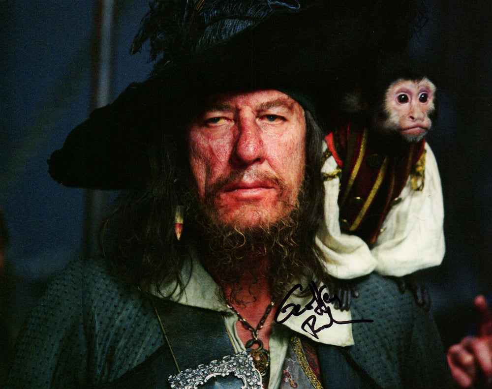 Geoffrey Rush as Captain Barbossa in Pirates of the Caribbean: The Curse of the Black Pearl Signed 8x10 Press Photo