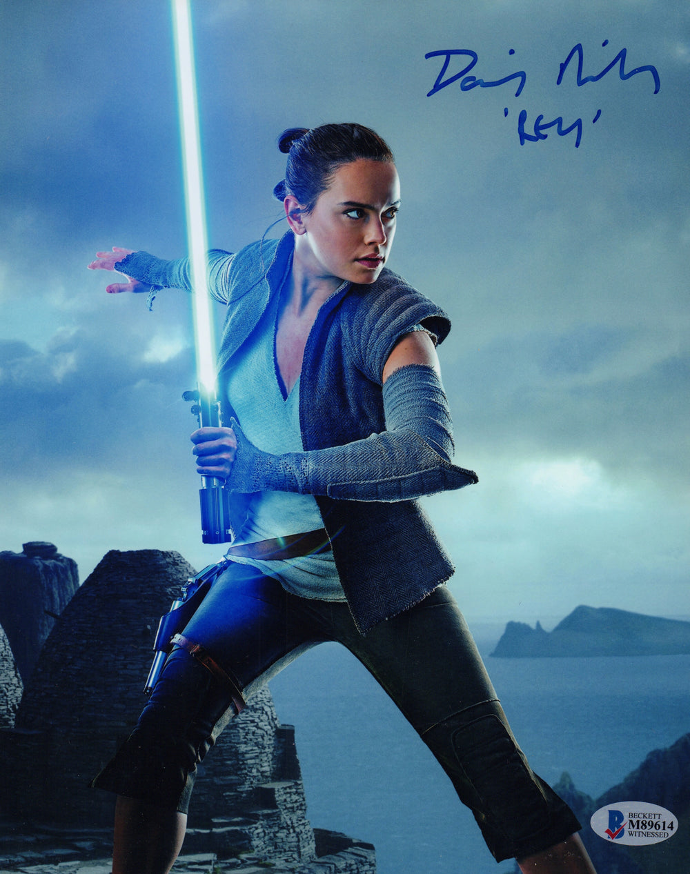 Daisy Ridley as Rey in Star Wars: The Last Jedi (Beckett Witnessed) Signed 8x10 Photo with Character Name