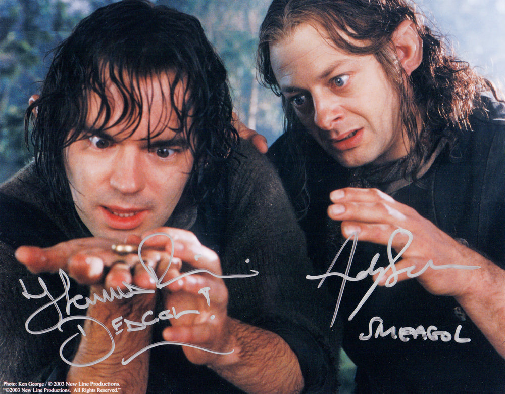 Andy Serkis as Sméagol with Thomas Robins as Déagol in The Lord of the Rings: The Return of the King Signed 8x10 Photo