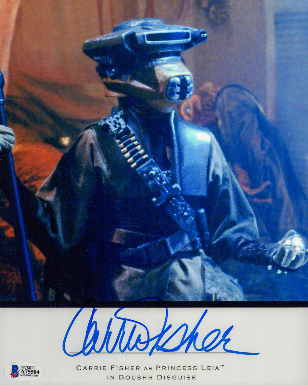 Carrie Fisher as Princess Leia in Boushh Disguise in Star Wars: Return of the Jedi Signed 8x10 Photo