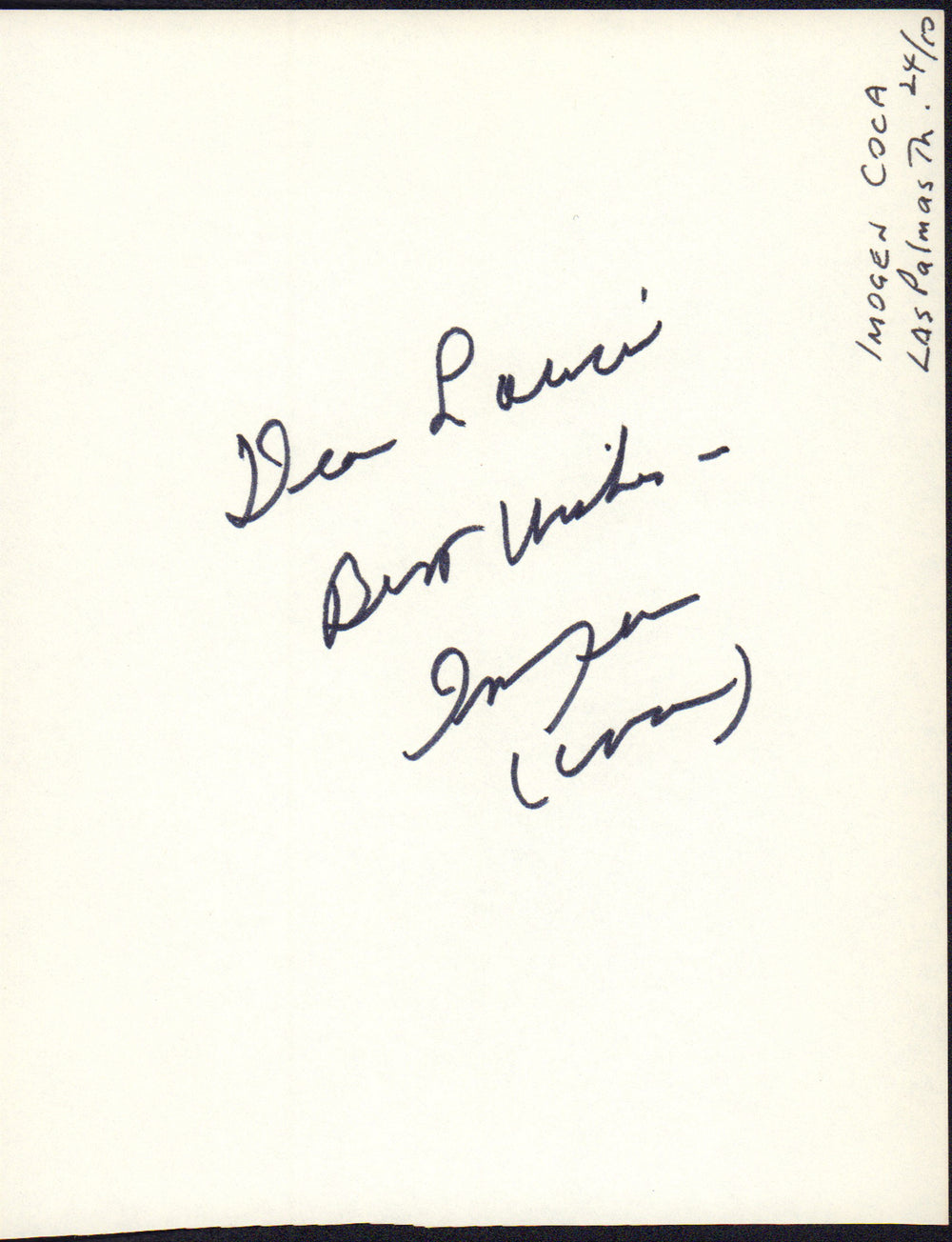 Imogene Coca Comic Actress Signed 5.5x4 Index Card