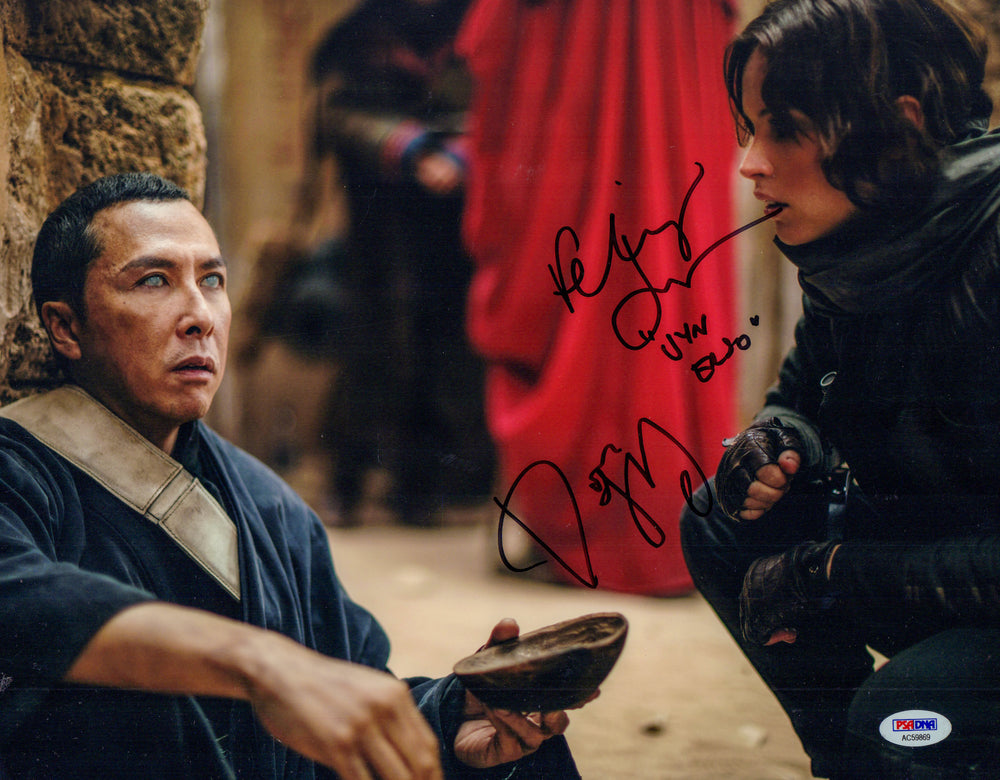 Felicity Jones as Jyn Erso with Donnie Yen as Chirrut Îmwe in Rogue One: A Star Wars Story Signed 11x14 Photo