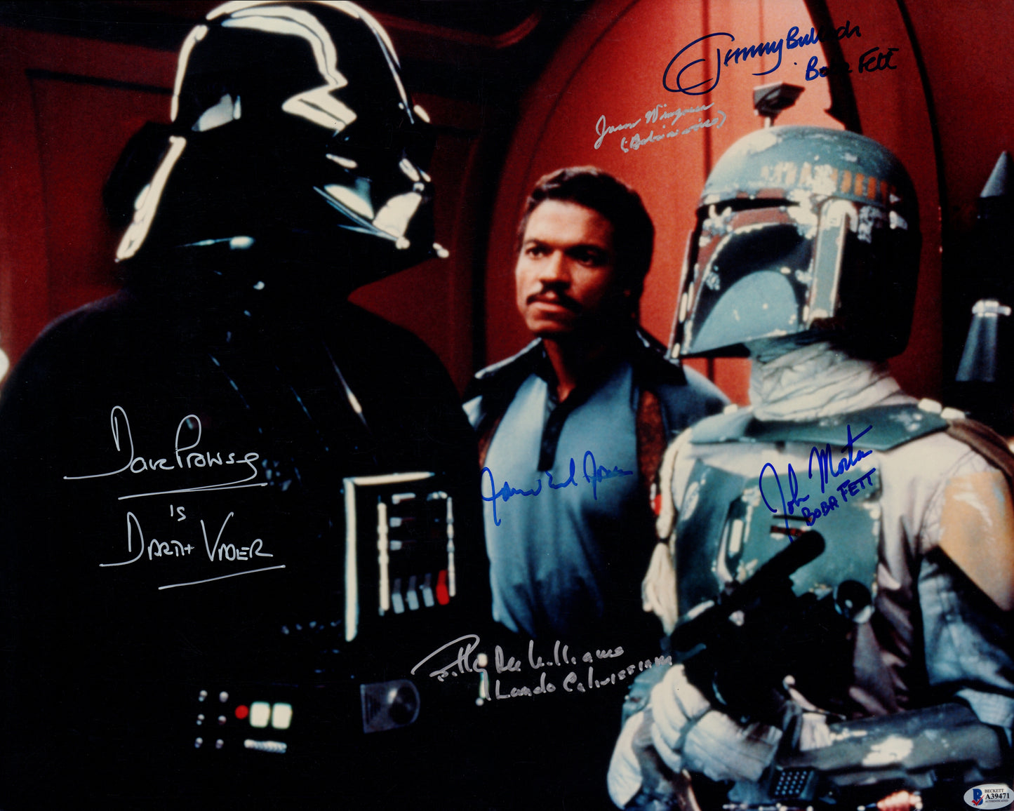 
                  
                    James Earl Jones, Dave Prowse, Jeremy Bulloch, Jason Wingreen, John Morton, & Billy Dee Williams in Star Wars: The Empire Strikes Back Signed 16x20 Photo
                  
                