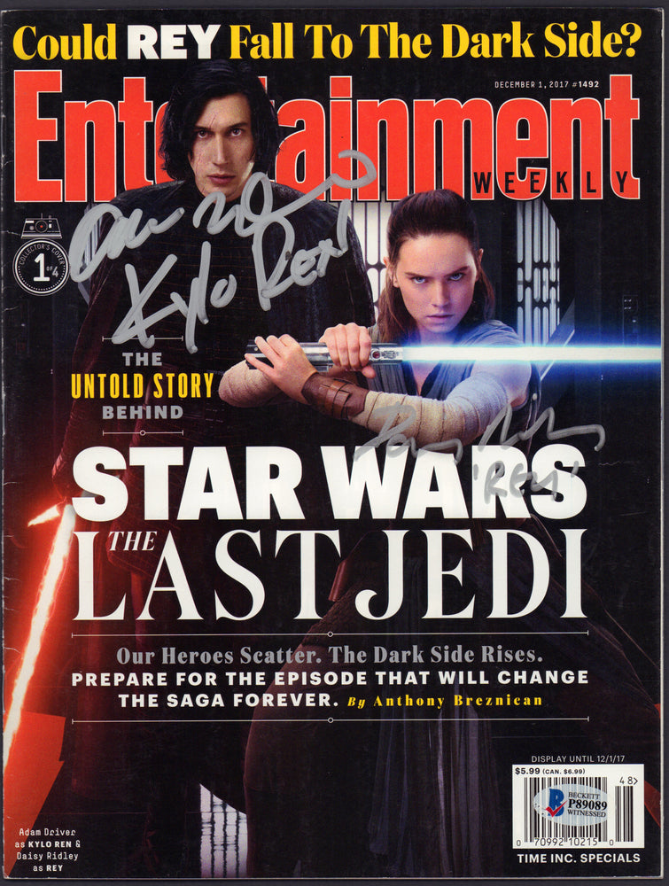 
                  
                    Daisy Ridley, Adam Driver, Oscar Isaac, Laura Dern, John Boyega, & Kelly Marie Tran in Star Wars: The Last Jedi Signed 3pc Set of Entertainment Weekly Magazines
                  
                