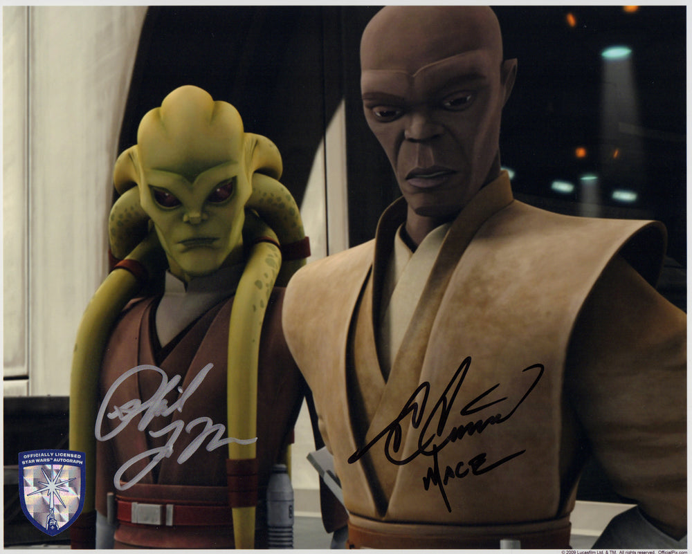 Phil LaMarr as Kit Fisto & Terrence C. Carson as Mace Windu in Star Wars: The Clone Wars (Official Pix) Signed 8x10 Photo