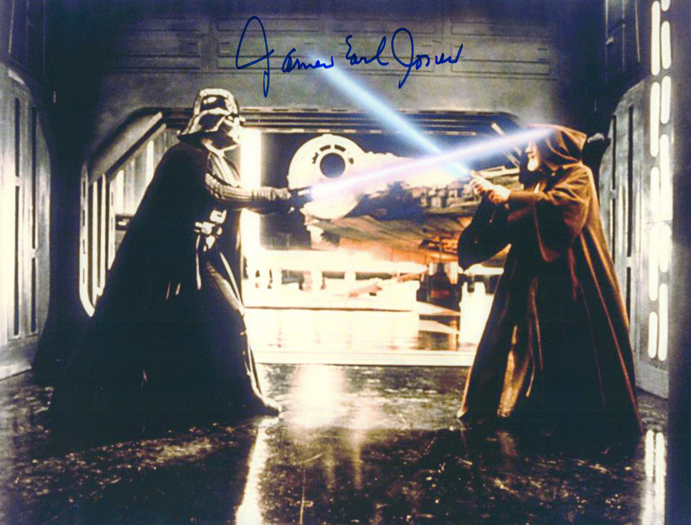 James Earl Jones as Darth Vader vs. Obi Wan Kenobi Lightsaber Duel in Star Wars: A New Hope Signed 8.5x11 Photo