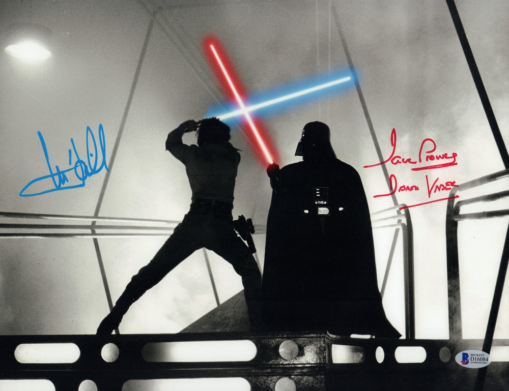 Mark Hamill as Luke Skywalker vs. Dave Prowse as Darth Vader Lightsaber Duel in Star Wars: The Empire Strikes Back (Beckett) Signed 11x14 Photo