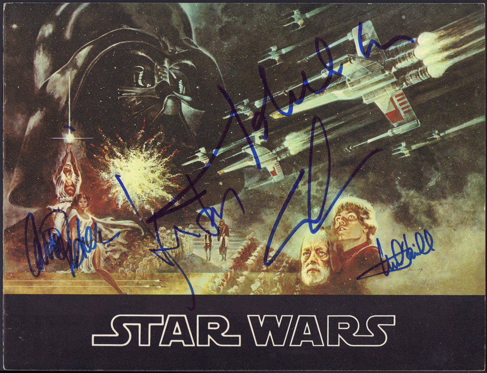 Star Wars: A New Hope 12x9 Program Signed by Creator / Director George Lucas, Composter John Williams, and Stars: Harrison Ford, Mark Hamill, & Carrie Fisher