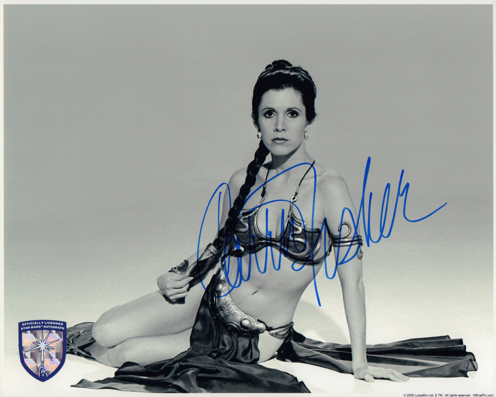 Carrie Fisher as Princess Leia in Star Wars: Return of the Jedi (Official Pix Lightsaber Shield) Signed 8x10 Photo