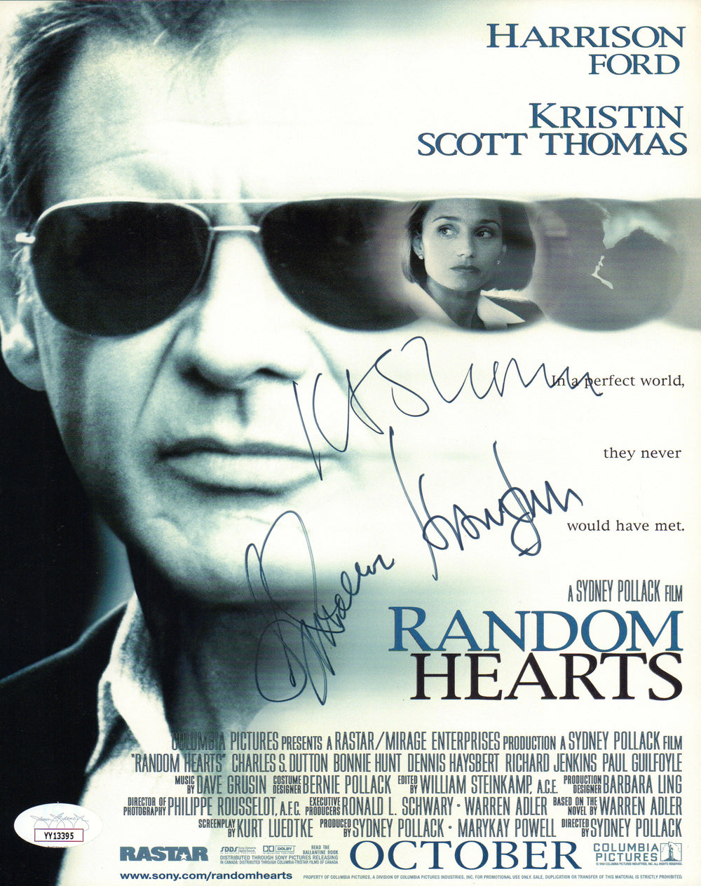 Random Hearts 8x10 Photo Cast Signed by Director: Sydney Pollack & Actors: Harrison Ford & Kristin Scott Thomas