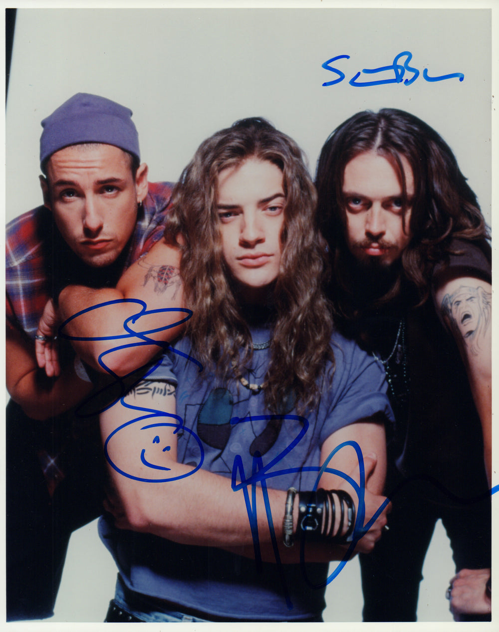 Adam Sandler as Pip, Brendan Fraser as Chazz, & Steve Buscemi as Rex in Airheads Signed 8x10 Photo