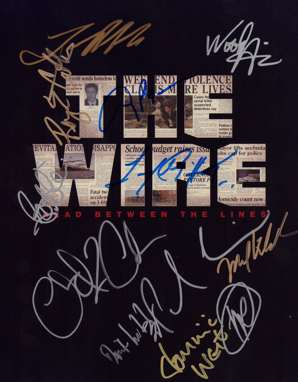 The Wire HBO 11x14 Photo Cast Signed by Idris Elba, Lawrence Gilliard Jr., Dominic West, Wood Harris, Reg E. Cathey, Amy Ryan, Seth Gilliam, Pablo Schreiber, Chad Coleman, Lance Reddick, Kenneth Michael Williams, & Domenick Lombardozzi