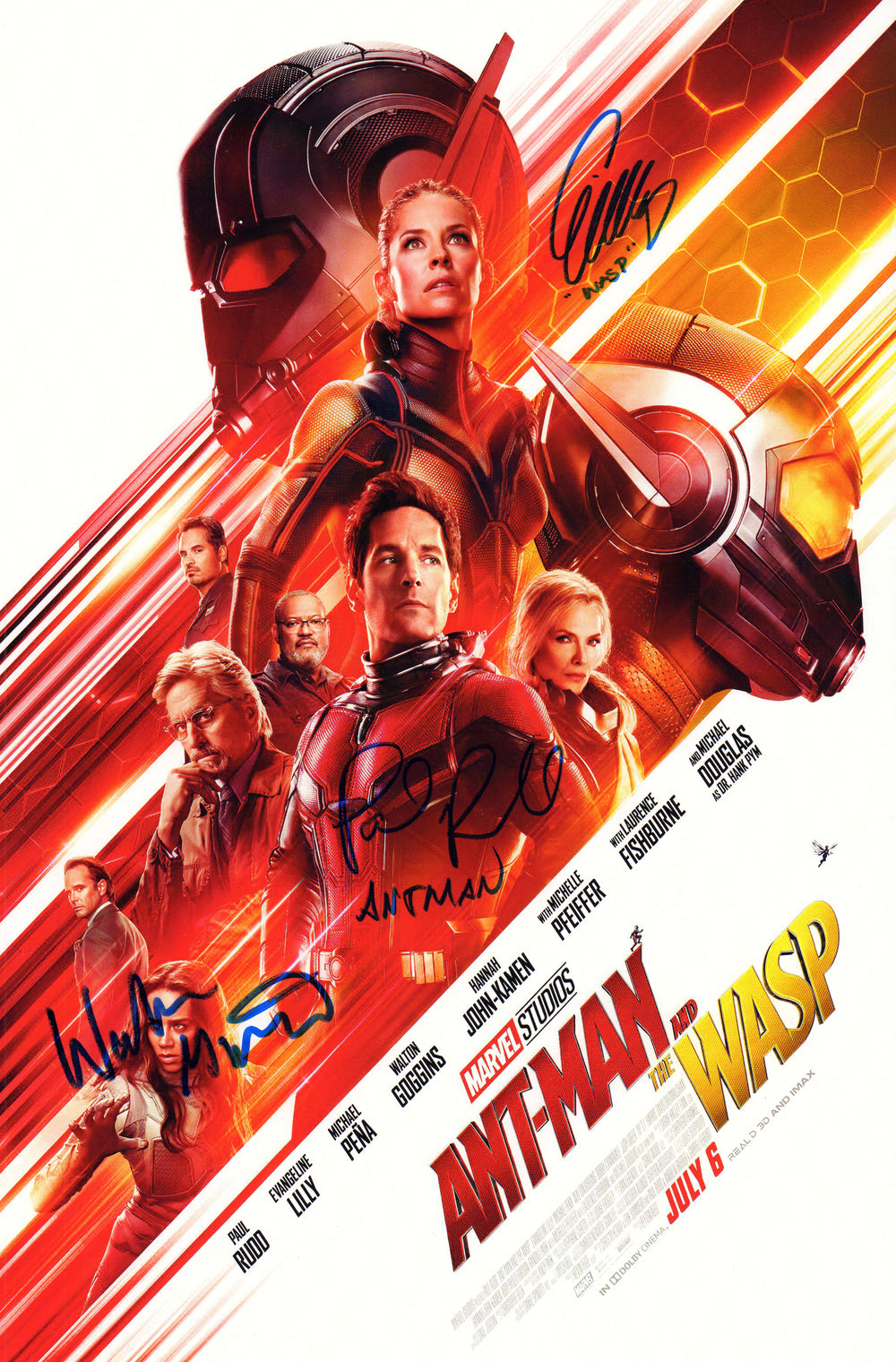 Ant-Man and the Wasp 11x17 Photo Cast Signed by Paul Rudd, Evangeline Lilly, & Walton Goggins