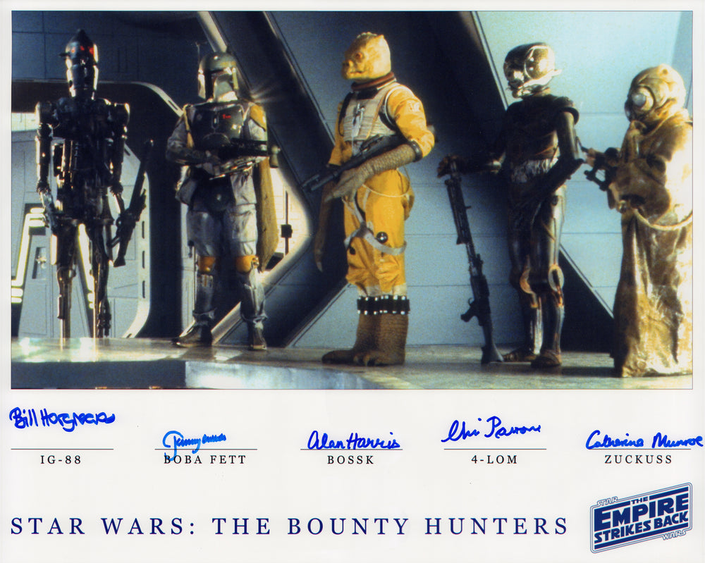 Star Wars: The Empire Strikes Back 16x20 Photo Signed by Bounty Hunters: Jeremy Bulloch, Bill Hargreaves, Alan Harris, Chris Parsons, & Catherine Monroe