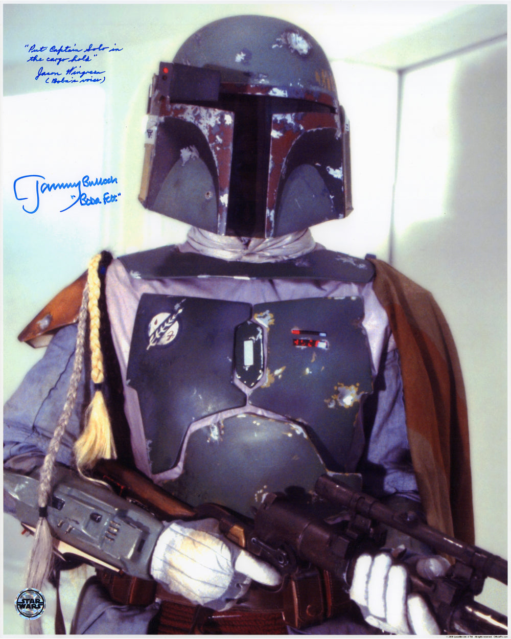 Jeremy Bulloch & Jason Wingreen as Boba Fett in Star Wars: The Empire Strikes Back Signed 16x20 (Official Pix) Photo with Character Names & Quote
