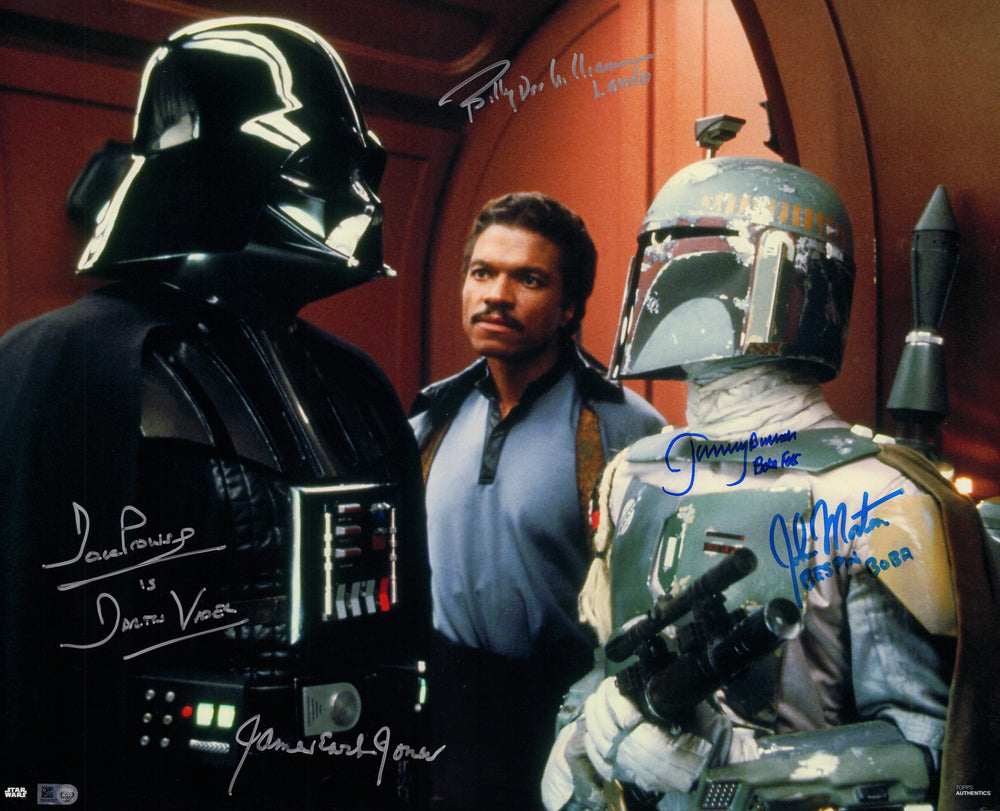 James Earl Jones, Dave Prowse, Jeremy Bulloch, John Morton, & Billy Dee Williams in Star Wars: The Empire Strikes Back (Topps) Signed 16x20 Photo