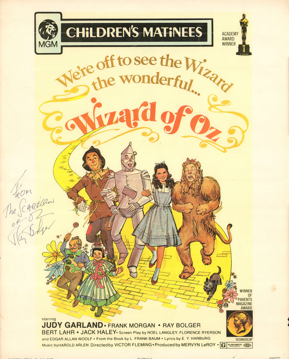 Ray Bolger as the Scarecrow in The Wizard of Oz 16x20 Poster with Character Name