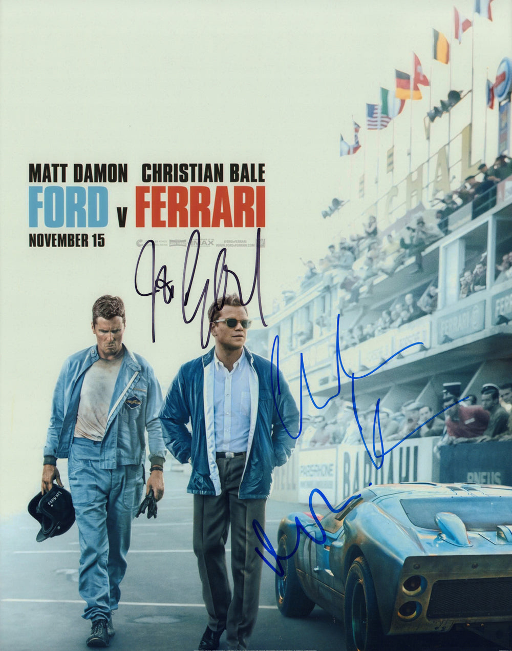 Ford v Ferrari 16x20 Photo Signed by Director: James Mangold & Actors: Matt Damon & Christian Bale