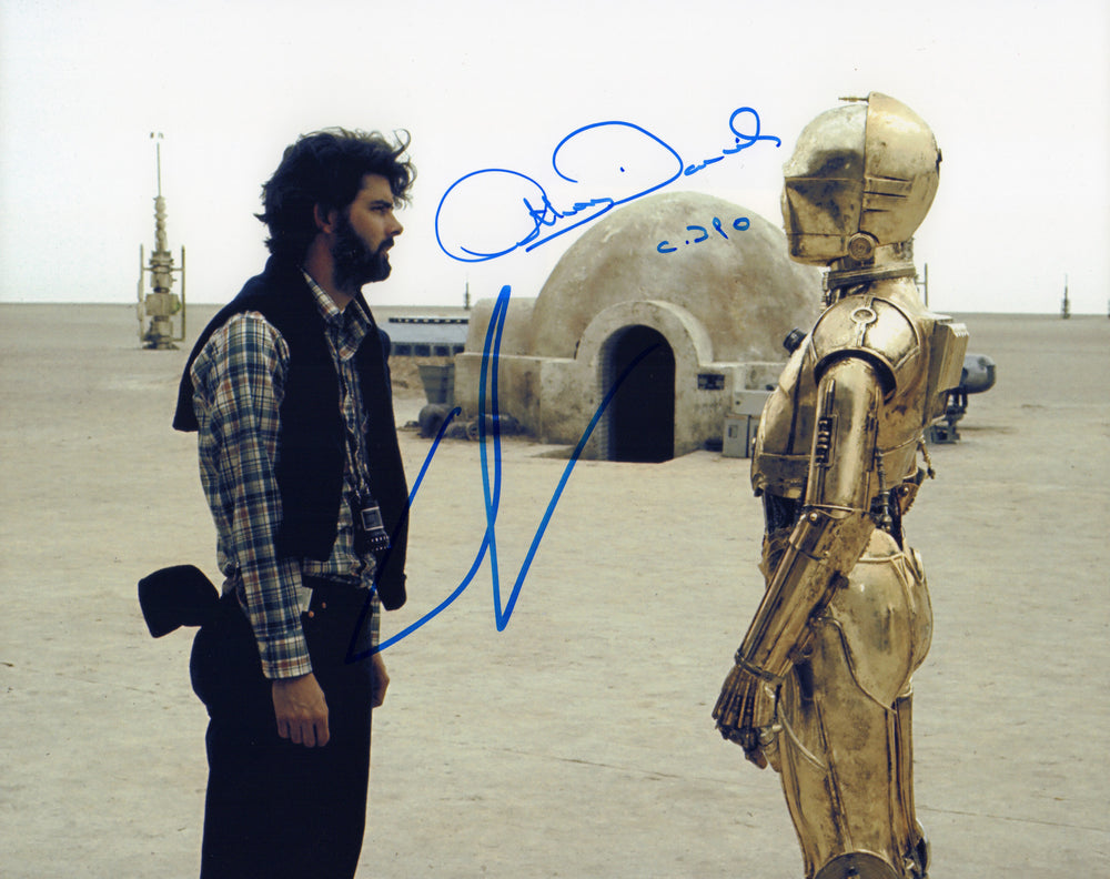 George Lucas Creator / Director of Star Wars with Anthony Daniels as C-3PO Behind the Scenes of Star Wars: A New Hope Signed 8x10 Photo