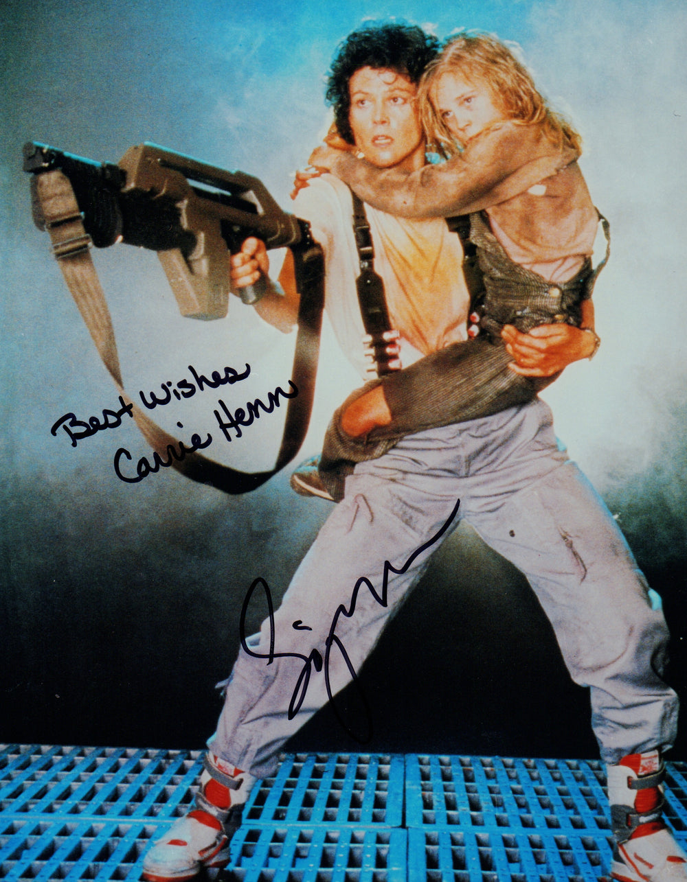 Sigourney Weaver as Ripley and Carrie Henn as Newt in Aliens Signed 8x10 Photo
