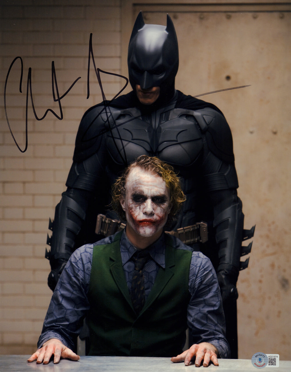 Christian Bale as Batman with The Joker in The Dark Knight Signed 11x14 Photo