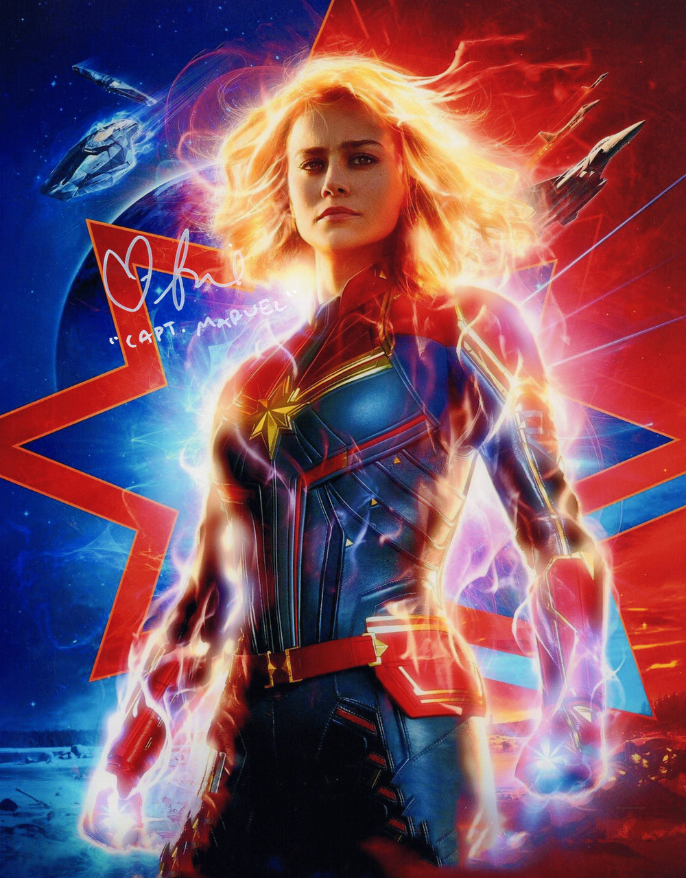 Brie Larson as Captain Marvel in Captain Marvel (Official Pix) Signed 11x14 Photo with Character Name