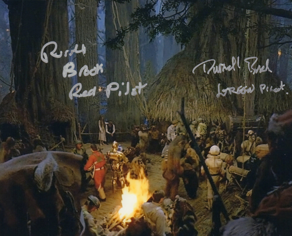 Star Wars: Return of the Jedi Endor Ewok Celebration 8x10 Photo Cast Signed by Russell Brook & Darrel Brook