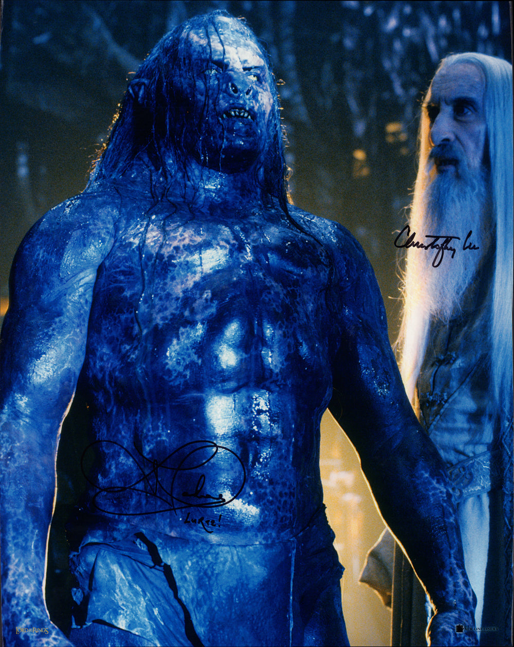Christopher Lee as Saruman with Lawrence Makoare as Uruk-hai Lurtz in The Lord of the Rings: The Fellowship of the Ring Signed 16x20 Photo