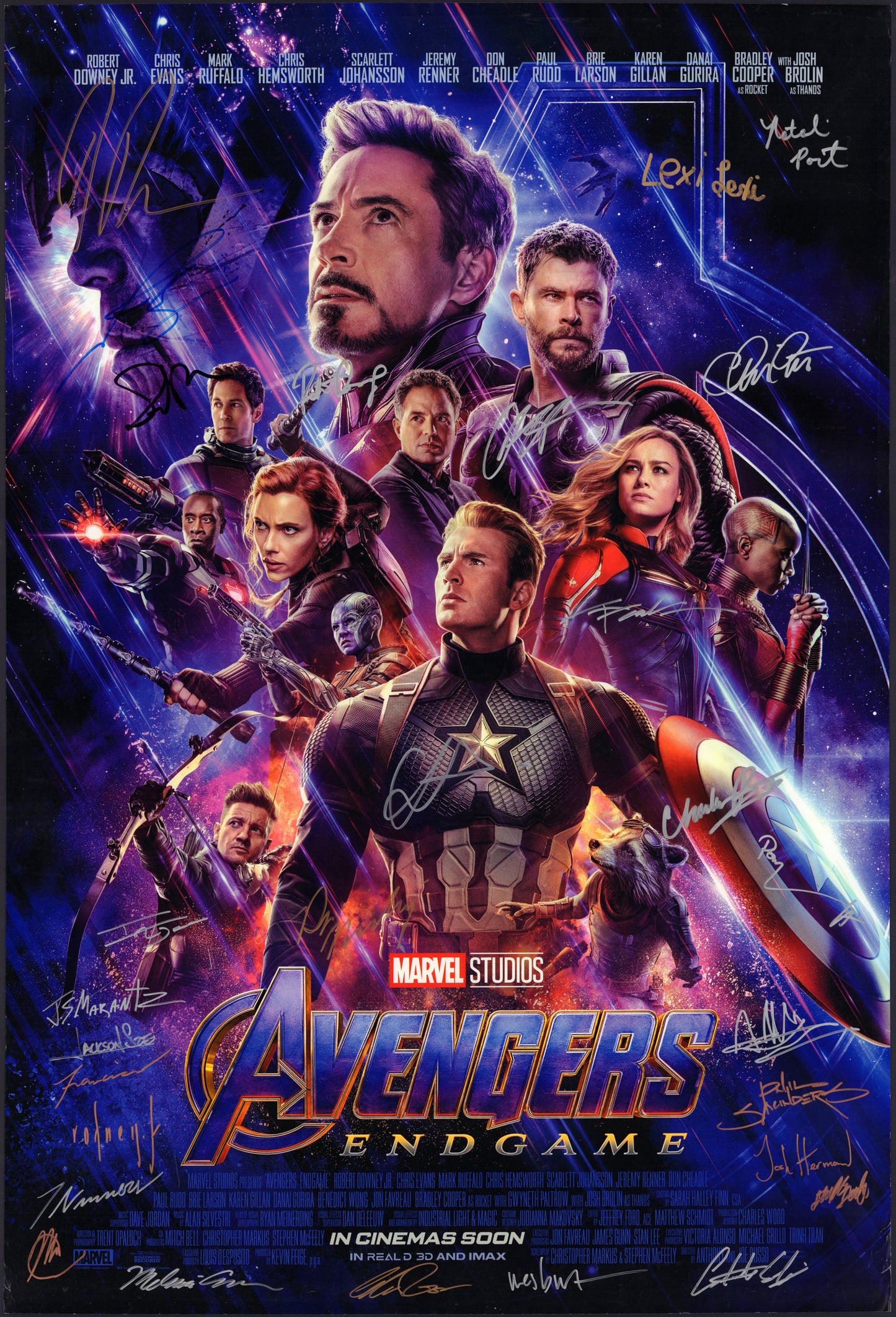 
                  
                    Avengers: Endgame 27x40 Poster Signed by Robert Downey Jr., Chris Hemsworth, Chris Pratt, Josh Brolin, Natalie Portman, Pom Klementieff, Joe Russo, Paul Rudd, & Chadwick Boseman
                  
                