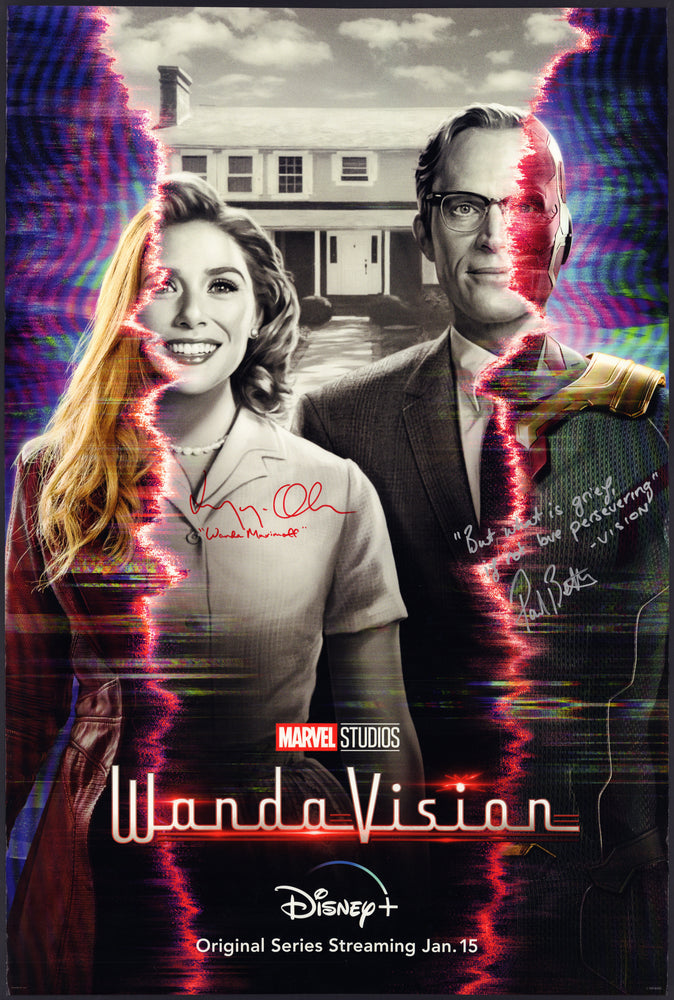 
                  
                    WandaVision 27x40 Poster (Beckett Witnessed) Signed by Elizabeth Olsen & Paul Bettany with Character Names & Iconic Quote
                  
                