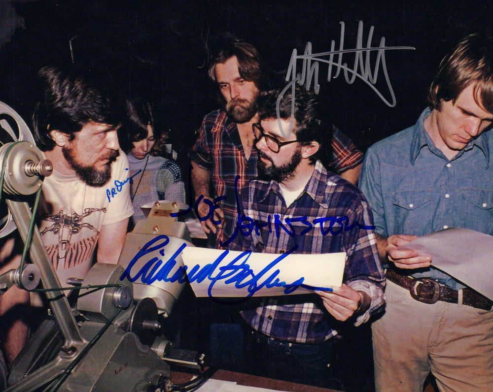 Star Wars: A New Hope George Lucas Reviewing Storyboards 8x10 Photo Cast Signed by ILMers John Dykstra, Richard Edlund, Patricia Rose Duignan, and Joe Johnston