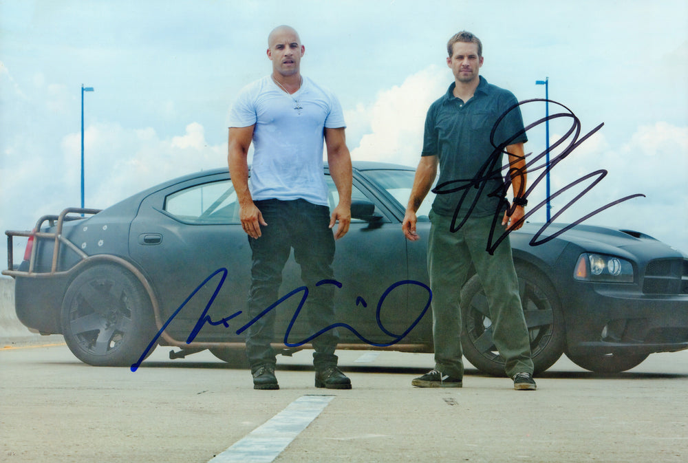 Vin Diesel as Dominic Toretto & Paul Walker as Brian O'Conner in Fast & Furious: Fast Five Signed 8x12 Photo - Super Rare