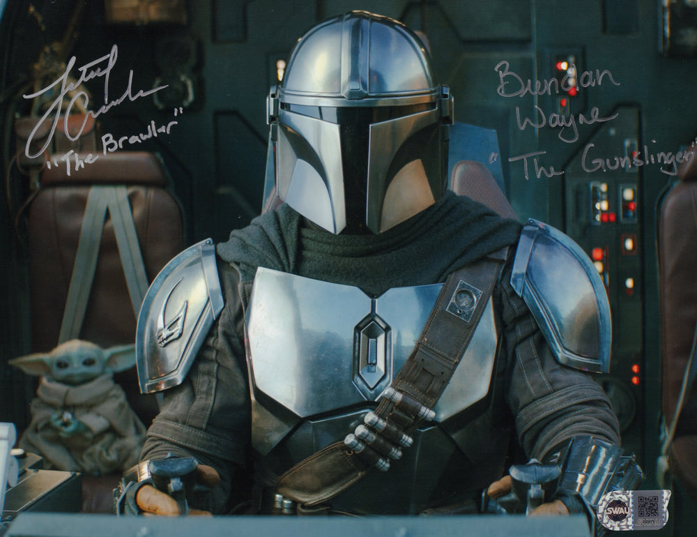 Brendan Wayne The Gunslinger & Lateef Crowder The Brawler as the Mandalorian in Star Wars: The Mandalorian (SWAU) Signed 11x14 Photo