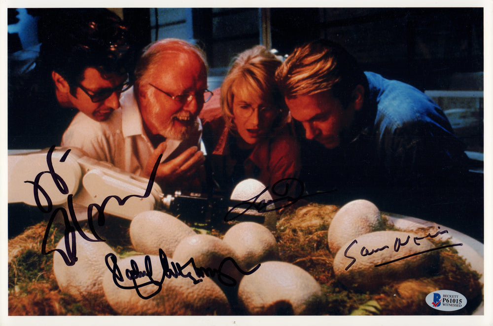 Jurassic Park 8x12 Photo Cast Signed by Sam Neill, Laura Dern, Jeff Goldblum, & Richard Attenborough - Very Rare