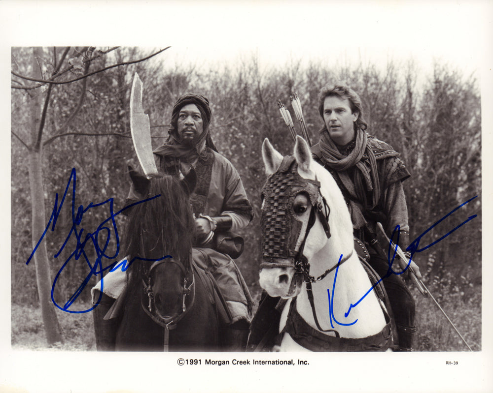 Kevin Costner as Robin Hood & Morgan Freeman as Azeem Edin Bashir Al Bakir in Robin Hood: Prince of Thieves Signed 8x10 Press Photo