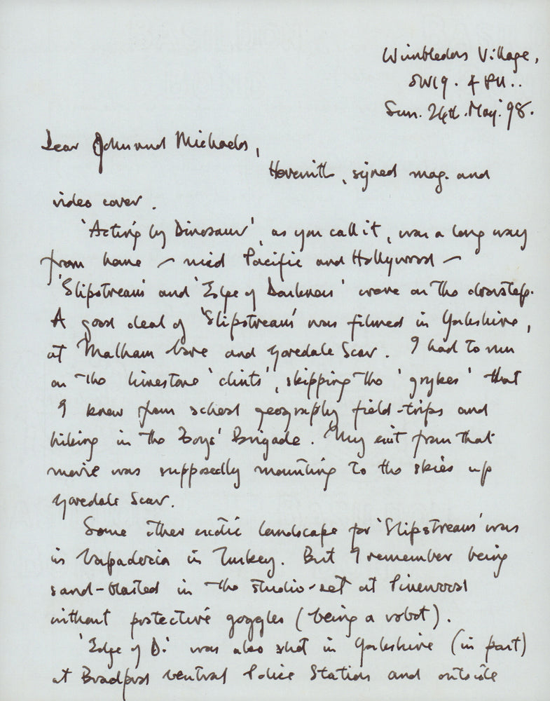 
                  
                    Bob Peck as Robert Muldoon in Jurassic Park Signed Personal Letter with Notes about Steven Spielberg & Jurassic Park - Rare
                  
                