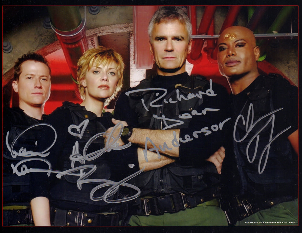 Stargate SG-1 8x10 Photo Cast Signed by Richard Dean Anderson, Amanda Tapping, Chris Judge, & Corin Nemec