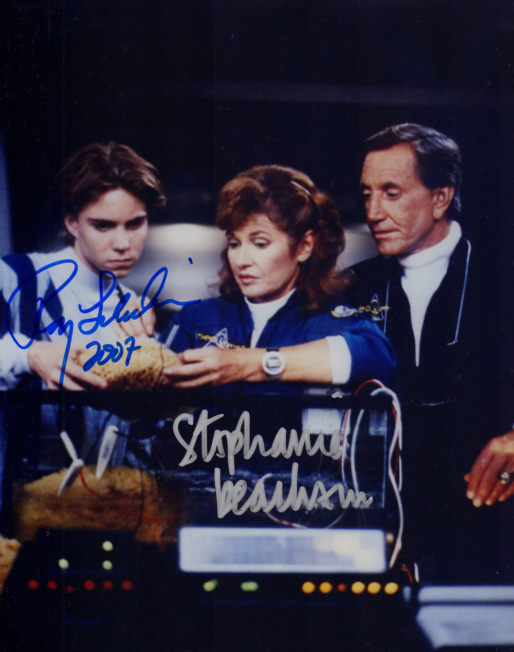 Roy Scheider as Captain Nathan Bridger & Stephanie Beacham as Kristin Westphalen in seaQuest DSV Signed 8x10 Photo