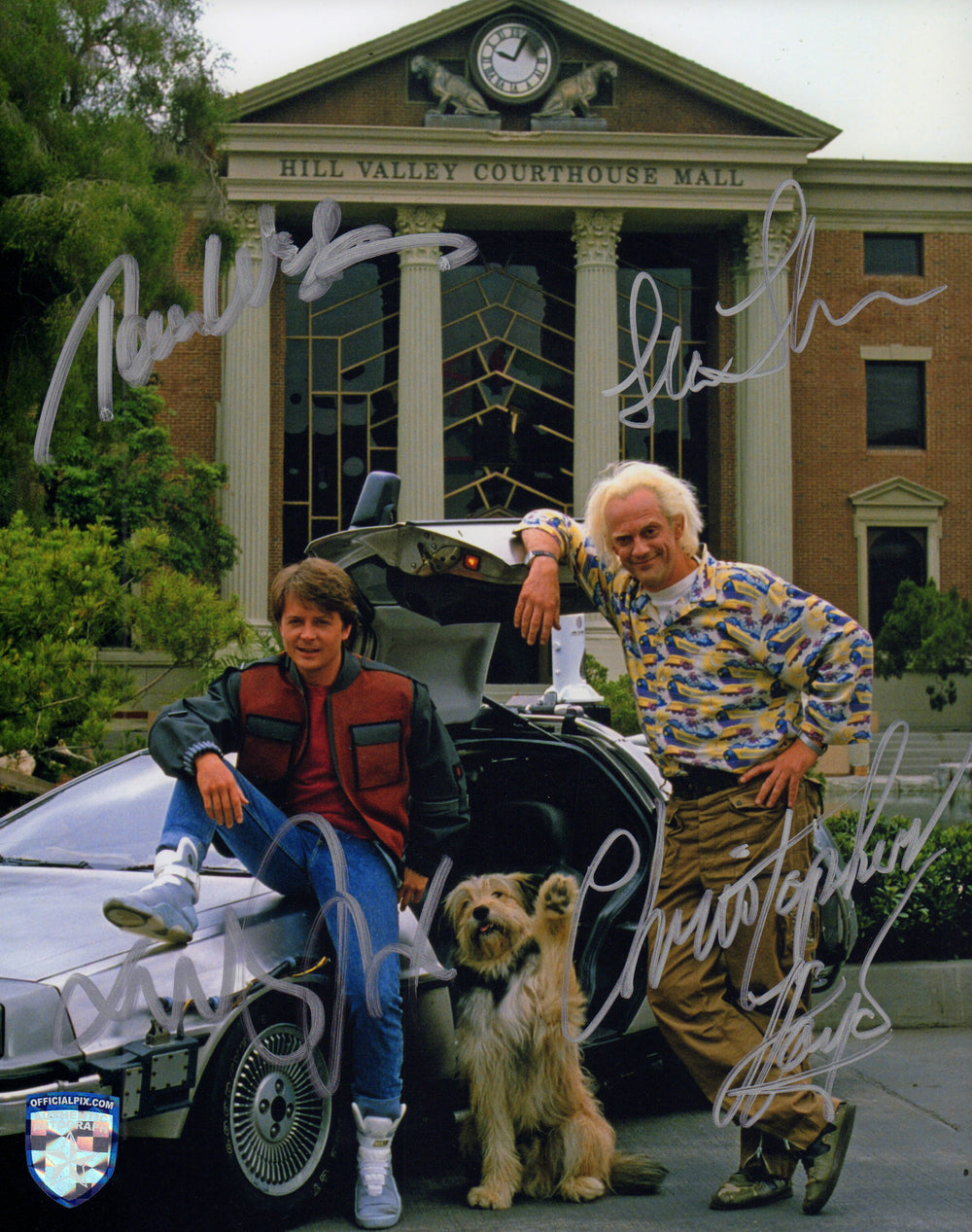 Back to the Future Part II 8x10 (Official Pix) Photo Cast Signed by Michael J. Fox, Christopher Lloyd, Lea Thompson, & Tom Wilson