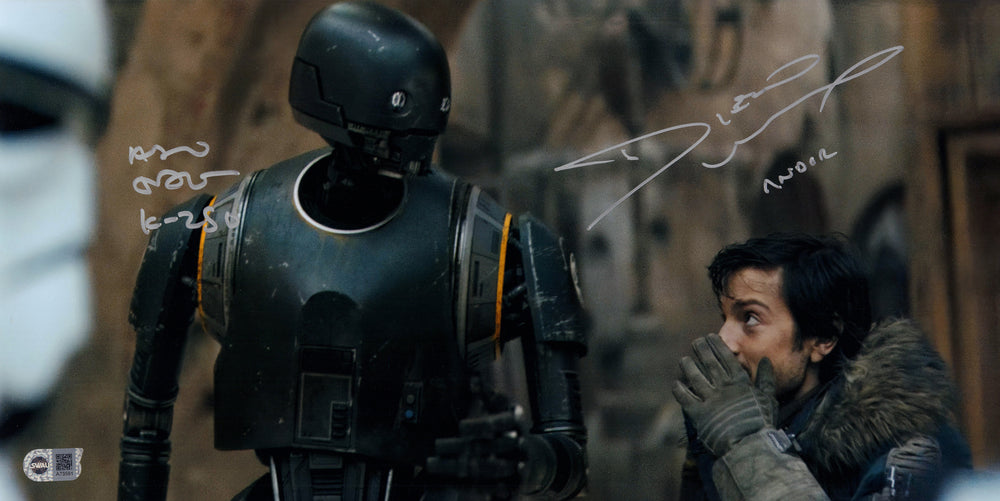 Diego Luna as Cassian Andor & Alan Tudyk as K-2SO in Rogue One: A Star Wars Story (SWAU) Signed 10x20 Photo with Character Names