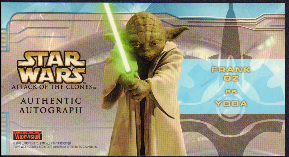 
                  
                    Frank Oz as Yoda in Star Wars Episode II: Attack of the Clones Signed Topps Widevision Trading Card - Very Rare
                  
                