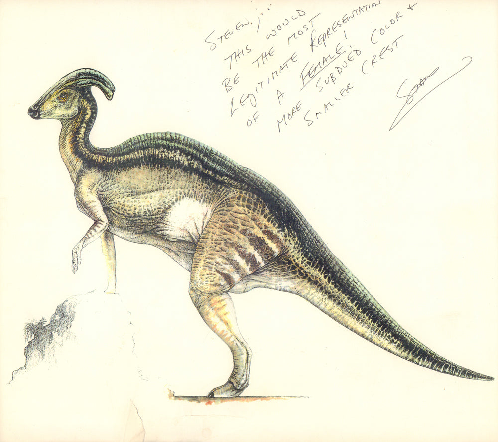 Jurassic Park Printed Dinosaur Reference Drawing from Phil Tippett's Collection - Signed with a Handwritten Note by Stan Winston to Director Steven Spielberg