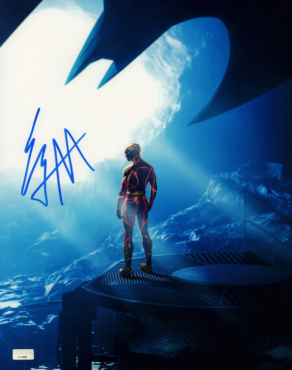 Ezra Miller as Barry Allen / The Flash in the Batcave The Flash (Celebrity Authentics) Signed 11x14 Photo