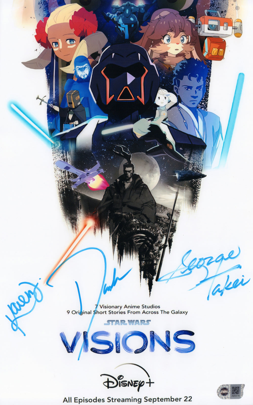 David Harbour as Tajin, George Takei as Senshuu, & Karen Fukuhara as F in Star Wars: Visions (SWAU) Signed 11x17 Mini Poster