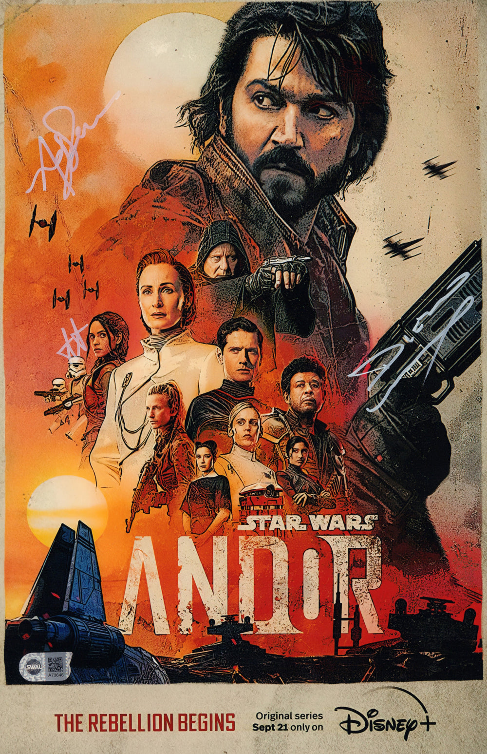 Diego Luna as Andor, Adria Arjona as Bix Caleen, & Andy Serkis as Kino Loy in Star Wars: Andor (SWAU) Signed 11x17 Mini Poster