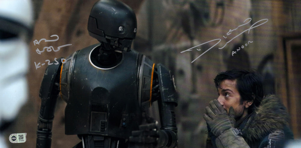 Diego Luna as Cassian Andor & Alan Tudyk as K-2SO in Rogue One: A Star Wars Story (SWAU) Signed 10x20 Photo with Character Names